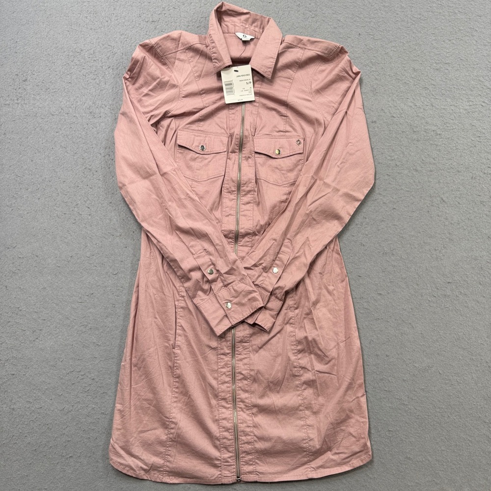 NEW G by GUESS Janna Poplin Dress Women's Small Mauve Pink Full Zip Mini Utility